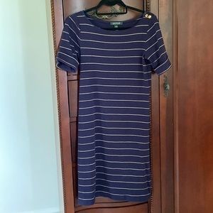 Ralph Lauren cotton navy and gold stripe size medium dress